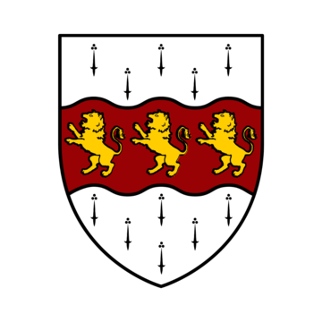 Mather House Shield with Red stripe, yellow lions, and black markings